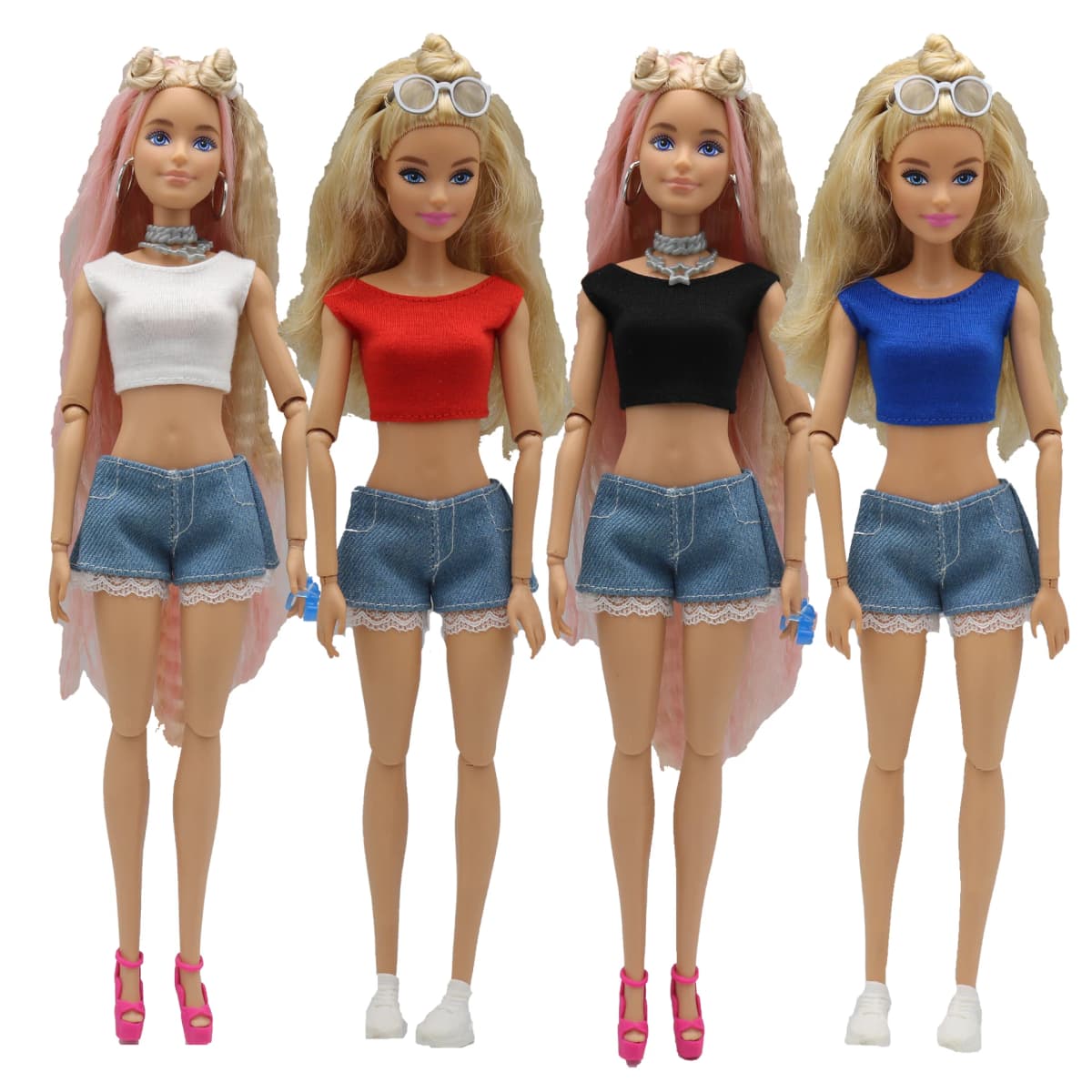 New 30cm 1/6 Simple Claus Vest Lace Denim Shorts Daily Wear Accessories Clothes for Barbies Doll