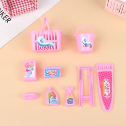 1 Set Dollhouse Miniature Mini Cleaning Tools Laundry Basket Bucket Detergent Kit for Doll Bathing Accessories Classic Toy