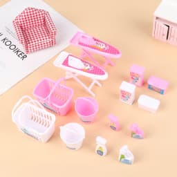 1 Set Dollhouse Miniature Mini Cleaning Tools Laundry Basket Bucket Detergent Kit for Doll Bathing Accessories Classic Toy