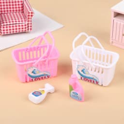 1 Set Dollhouse Miniature Mini Cleaning Tools Laundry Basket Bucket Detergent Kit for Doll Bathing Accessories Classic Toy