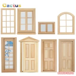 Multi Styles Dollhouse Miniature Wood External Single Door Wooden Window Frame DIY Accessories Doll House Furniture Toys
