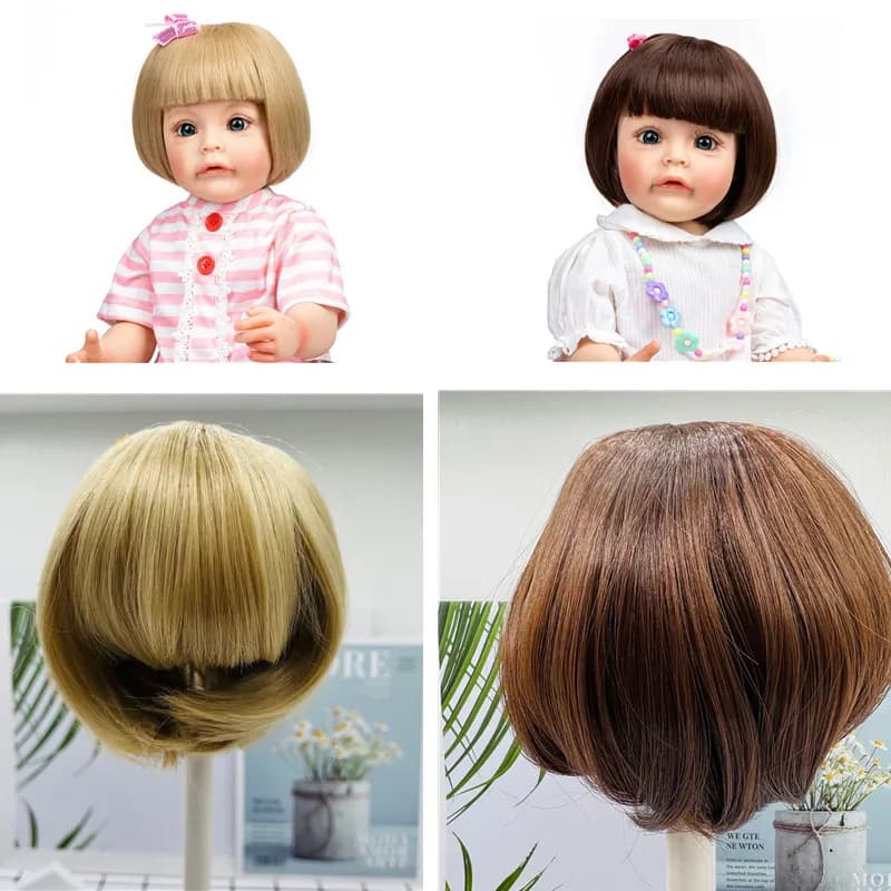 Reborn Doll Golden and Brown BOB Hair Sticked Hair Wig Fits 18--22 Inch Silicone Reborn Baby Dolls Short Hair DIY Doll Accessory