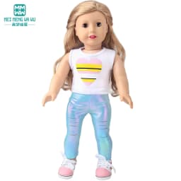 Doll Clothes Fashion T Shirt Pants Cartoon Dress Fits 45cm American Doll Toy Accessories Gift Girls