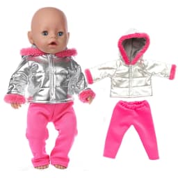 2Pcs in 1, Winter Doll Clothes Suit Fit 43cm Baby Doll Doll Warm Jackets+Pants and Doll accessories Children best Gift