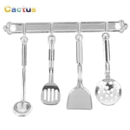 1:12 Dollhouse Miniatures Mini Kitchen Tableware Wooden Knife And Fork Metal Pot Set Doll House Toys Decor Accessories