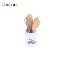 1:12 Dollhouse Miniatures Mini Kitchen Tableware Wooden Knife And Fork Metal Pot Set Doll House Toys Decor Accessories