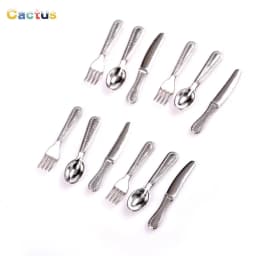 1:12 Dollhouse Miniatures Mini Kitchen Tableware Wooden Knife And Fork Metal Pot Set Doll House Toys Decor Accessories