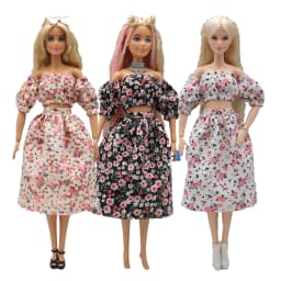New Doll Clothing Accessories Floral Bubble Sleeve Puffy For 30 Cm Doll 1/6 Small Skirt Set 30Cm