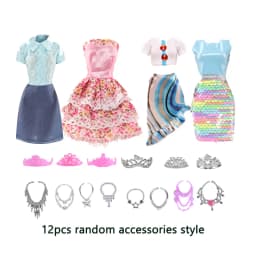16pcs Set 30cm Doll Clothes And Accessories Include 4 Fashion Dresses 6 Crown 6 Necklace for 30cm Doll, Dressing Up