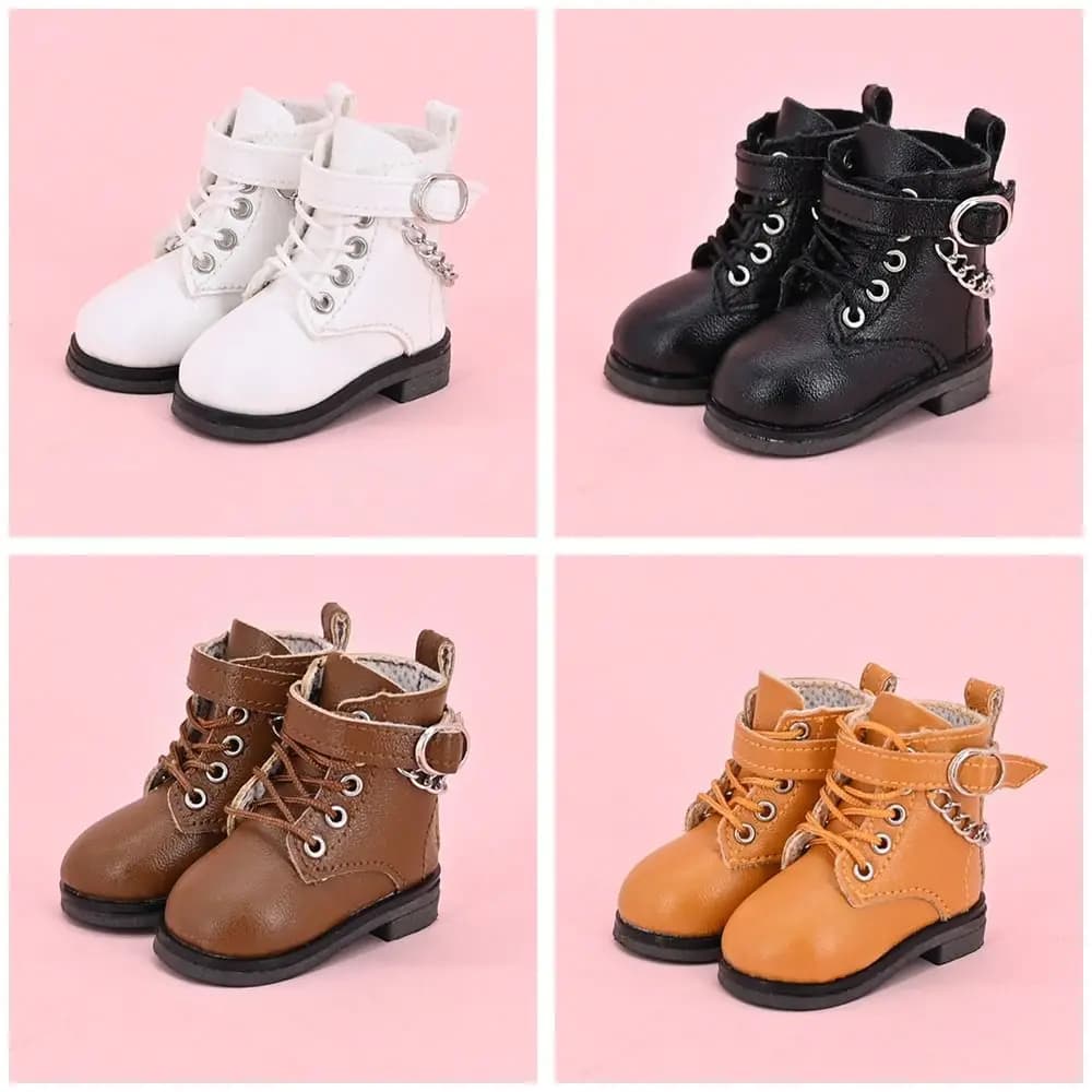 5CM Fashion Doll Leather Shoes Suitable for 1/6 BJD Dolls Casual Wearing Boots with Chain Decor DIY Doll Clothes Accessories