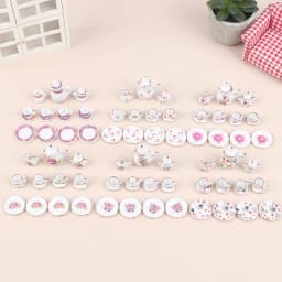 1Set 1:12 Dollhouse Miniature Ceramic Tea Set Cup Kettle Tray Flower Tableware Kitchen Decor Toy Doll House Accessories