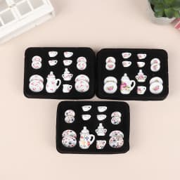 1Set 1:12 Dollhouse Miniature Ceramic Tea Set Cup Kettle Tray Flower Tableware Kitchen Decor Toy Doll House Accessories
