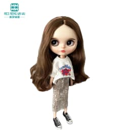 Blyth Doll Clothes Azon OB22 OB24 Fashion Striped T-shirt, Jeans, Sequin Skirt Toys Gift