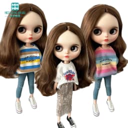 Blyth Doll Clothes Azon OB22 OB24 Fashion Striped T-shirt, Jeans, Sequin Skirt Toys Gift