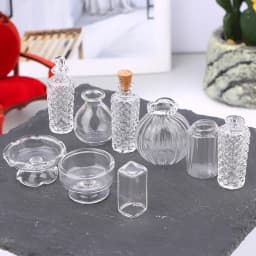 1/6 1/12 Dollhouse Miniature Transparent Glass Vase Dessert Cup Wine Bottle Wishing Bottle Home Decor Toy Doll House Accessories