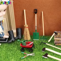 1Set 1:12 Dollhouse Miniature Farm Tool Ax Shovel Pull Cart Broom Boots Watering Can Garden Decor Toy Doll House Accessories