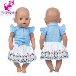 17" Baby Doll Clothes Hat Tights Leggings 43cm Baby Dolls Denim Dress Toys Wears Children Gifts