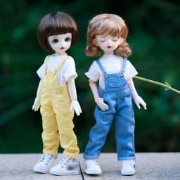 1/6BJD doll clothes fashion denim bib long + short sleeve shirt casual suit for yosd, 30cm SD DD bjd doll clothes accessories