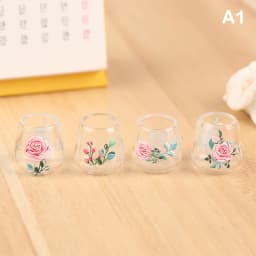 4pcs/set 1/12 Dollhouse Miniature Cartoon Clear Glass Cup Model Simulation Kitchen Furniture Toys For Doll House Decoration