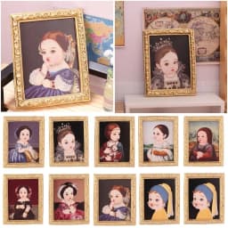 1:12 Scale Mini Furniture Kids Toys Retro Frame Dolls Accessories Dollhouse Oil Painting Miniature Pictures Wall Mural