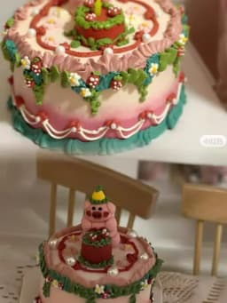 DollHouse diy accessories Clay sculpture cake Cartoon Shark Flower cake miniature birthday party decoration couple gift model