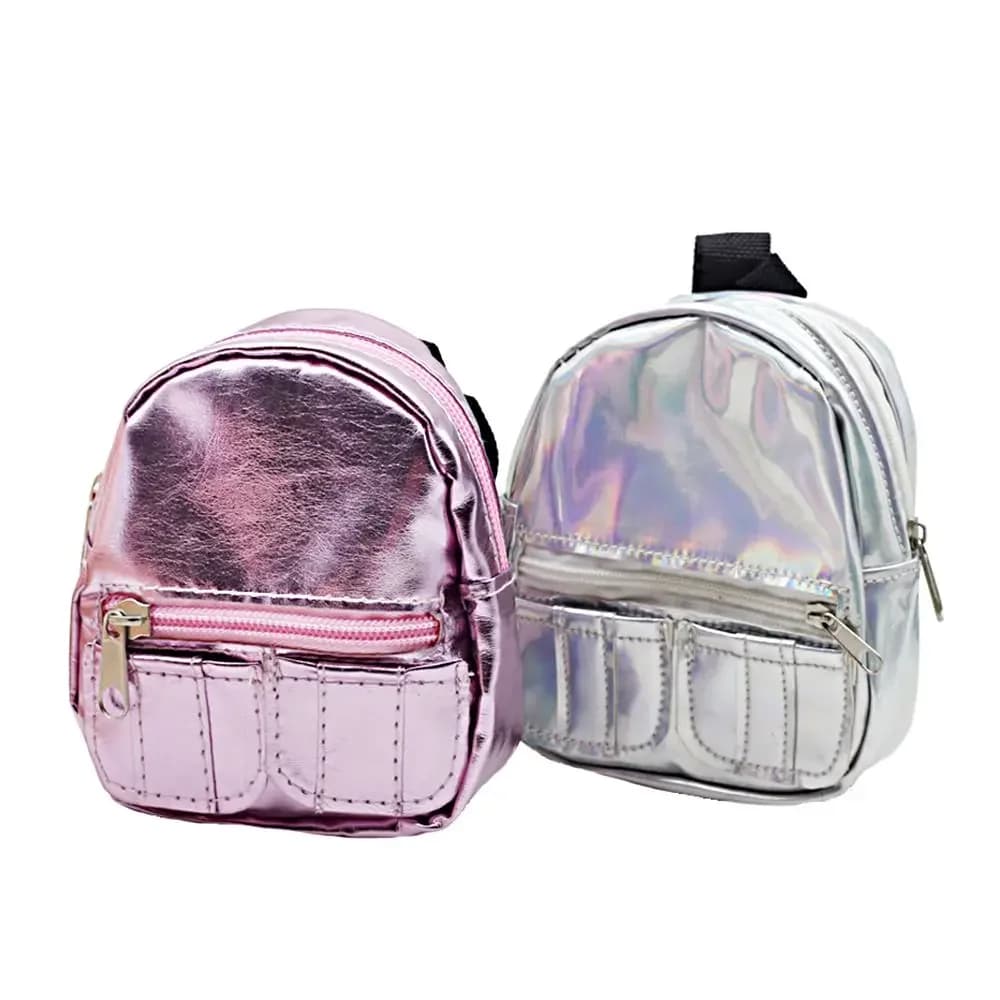 Fashion PU Glitter Pink Silver Mini Knapsack for 18 inches Girl Doll Backpack Doll Bag Dolls Accessories Kids Gift Children Toys