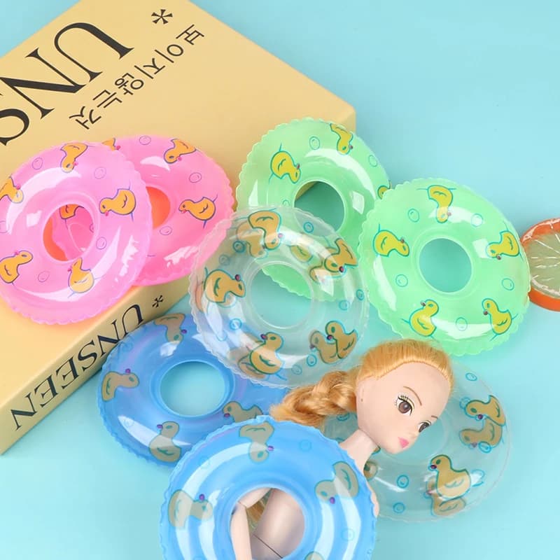 2Pcs Dollhouse Miniature Swimming Ring Cute Duck Bathing Float Lifebelt Model Kids Pretend Play Toys Gift Dolls Accessories