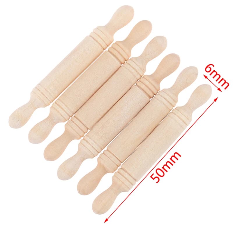 6pcs/set 1:12 Dollhouse Miniatures Wood Rolling Pin Model Kitchen Accessories