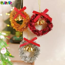 Christmas Wreath Mini House Hanging Ring Dollhouse Simulated Garland Cloth Toy Bow Miniature Small Bell Dollhouse Accessories