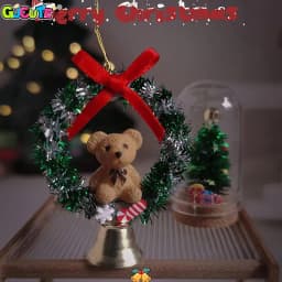 Christmas Wreath Mini House Hanging Ring Dollhouse Simulated Garland Cloth Toy Bow Miniature Small Bell Dollhouse Accessories