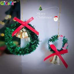 Christmas Wreath Mini House Hanging Ring Dollhouse Simulated Garland Cloth Toy Bow Miniature Small Bell Dollhouse Accessories