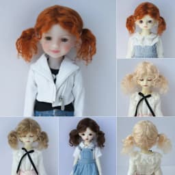 Fjusuns  JD816 Full Sizes  Soft Messy Baby Curly Twins Pony Mohair BJD Doll Wigs