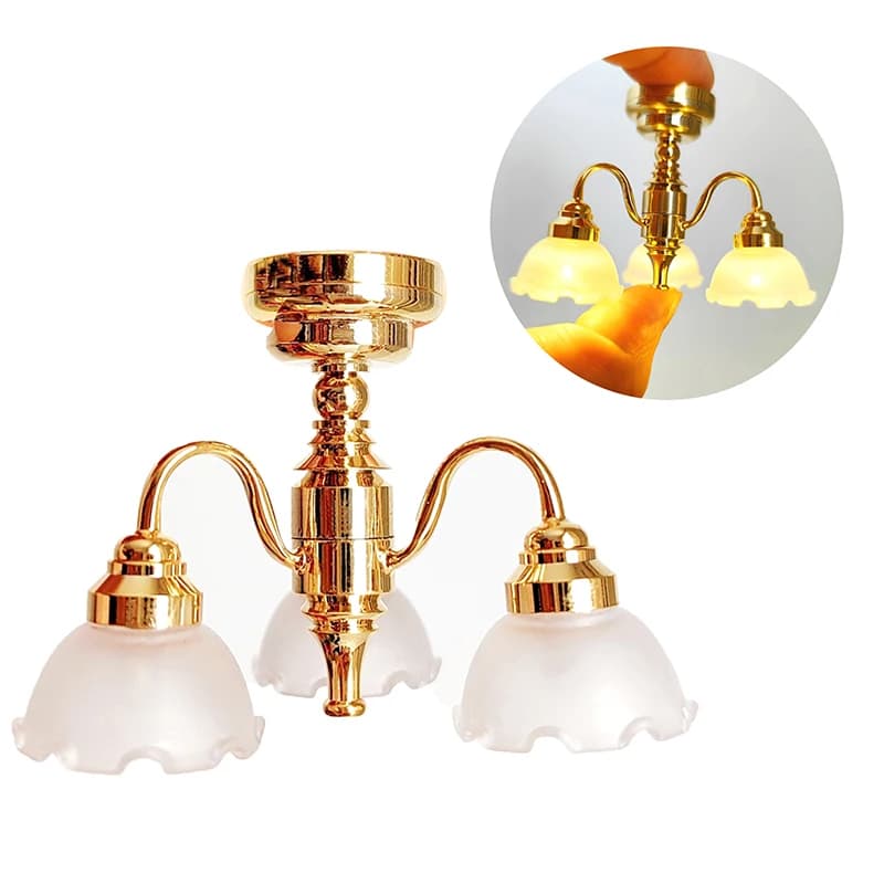 Kid’s Realistic Dollhouse Furniture Chandelier Light Preschool Pretend Play Sand Table Toy Scaled Model LED Ceiling Lamp