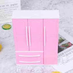 Three-door Pink Modern Wardrobe for Dolls Furniture Clothes Accessories Toys