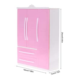 Three-door Pink Modern Wardrobe for Dolls Furniture Clothes Accessories Toys
