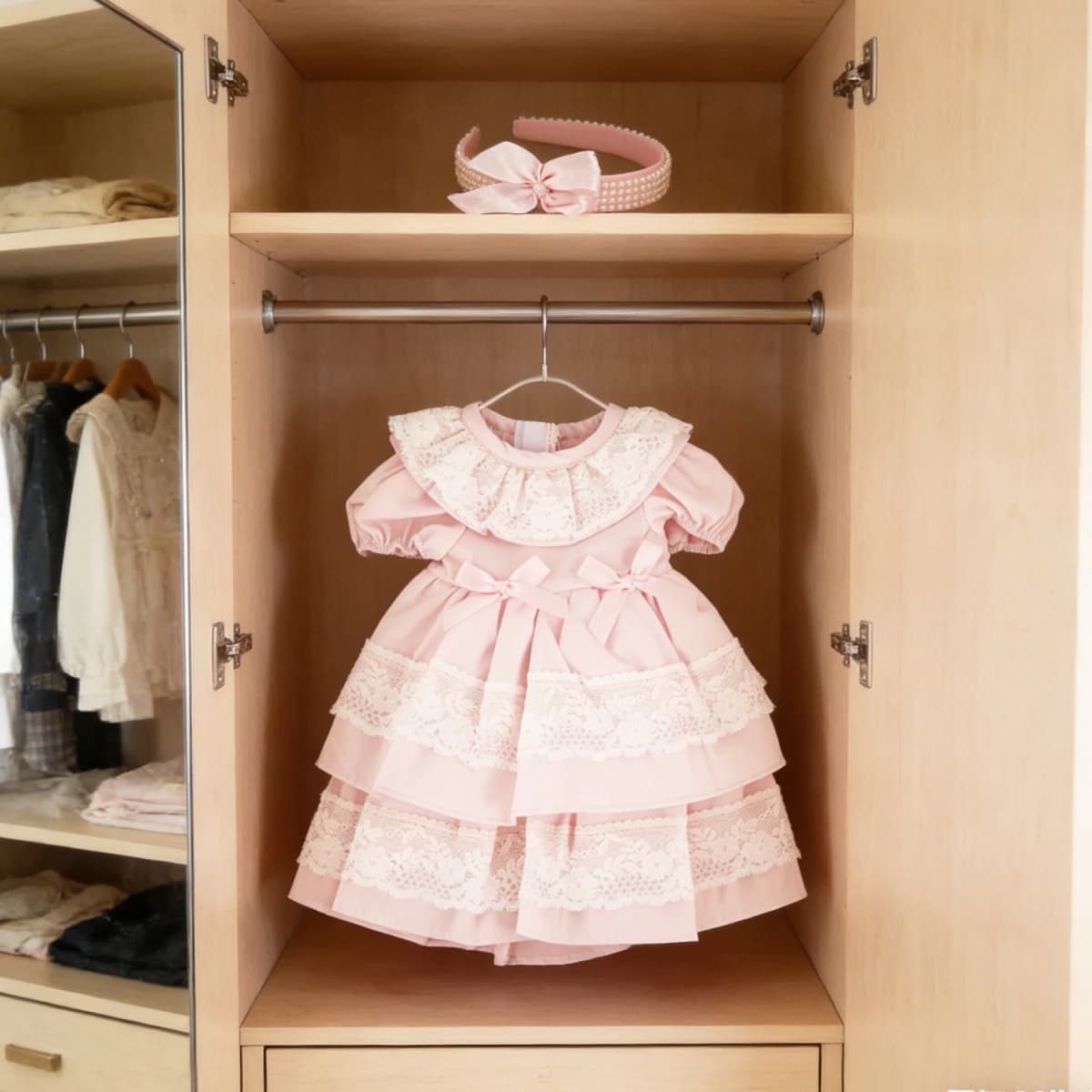Pink Color Princess Doll Dress for American 18 Inch Girl Dolls, Lace Skirt and Hairband, Cute, 43cm Baby, Newborn, OG Girls Doll