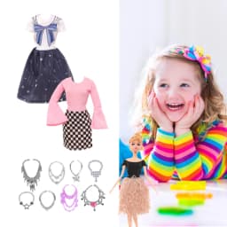 73pcs Set Doll Accessories Playsets Include Wardrobe Shoes Rack Evening Dress Fashion Top and Pants Necklace Christmas Gift