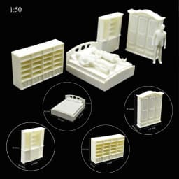 Diy Doll House Accessories Miniature Scale 1:50 Indoor Furniture Table/Sofa/Chair/Bed Model Diorama Kits 26Pcs/Set