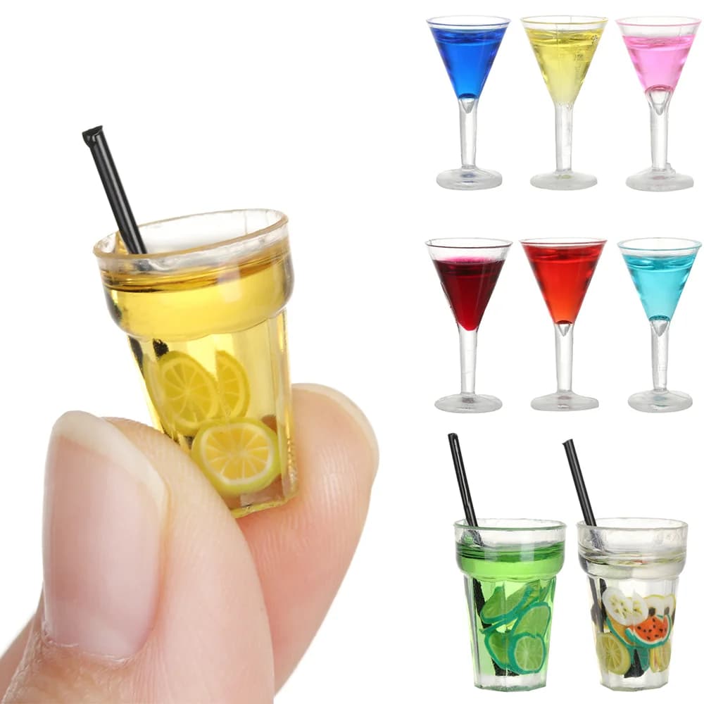 Mini Fruit Tea Cocktail Doll DIY Resin Scene Model Miniature Food Play Set Toy Doll Decoration DollHouse Accessories