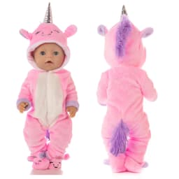 Baby Doll Rompers Slippers for 18 Inch Girl Doll Clothes Unicorn Pajama Set for Toys Doll Wear