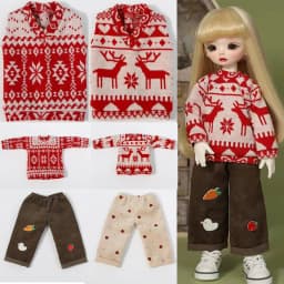 New Handmade 30cm Bjd Doll Christmas Sweater Clothes With Elk Pattern 1/6 Bjd Doll Casual Pants For 12 Inch, 1/6 Yosd Bjd Doll