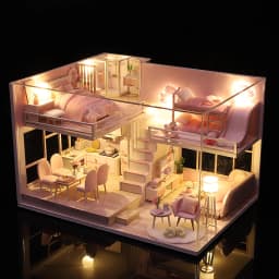 DIY Wooden Doll House Handmade Duplex Apartment Production 3D Puzzle Assembly Building Duplex Apartment Model Toy Birthday Gifts