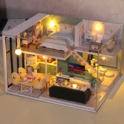 DIY Wooden Doll House Handmade Duplex Apartment Production 3D Puzzle Assembly Building Duplex Apartment Model Toy Birthday Gifts