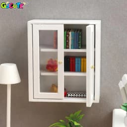 1/6 1/12 Dollhouse Miniature Bookcase Storage Rack Mini Wood Cherry Display Shelf Cabinet Cupboard Doll House Furniture Model