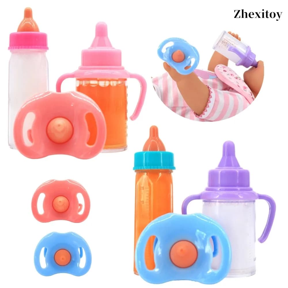 Zhexitoy Disappearing Dolls Feeding Bottles Sets including Nipple、Milk and Juice Bottle, Baby Doll Accessories, Kids Gifts