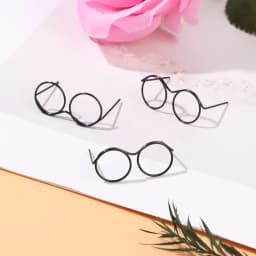 5Pcs Retro Black Metal Lensless Round Eyeglasses Doll Glasses Frame For Bjd Fashion Plush Toy Glasses Dolls Accessories Kids Toy