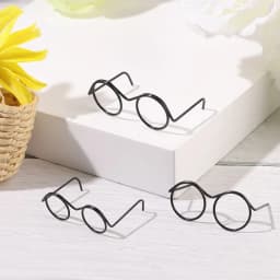 5Pcs Retro Black Metal Lensless Round Eyeglasses Doll Glasses Frame For Bjd Fashion Plush Toy Glasses Dolls Accessories Kids Toy