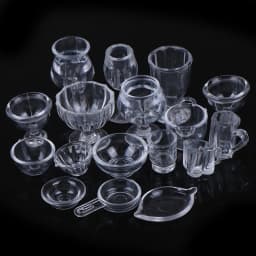 17Pcs/Set 1:12 Dollhouse Miniature Transparent Tableware Set Model Kitchen Accessories For Doll House Decor Pretend Play Toys
