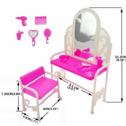 2 Set/ Pack Fashion Pink 1:6 Doll Furniture Lace Bed Sheet Make up Table Chair Bedroom Accessories for 11.5'' Doll Kids Toy Gift