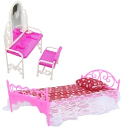 2 Set/ Pack Fashion Pink 1:6 Doll Furniture Lace Bed Sheet Make up Table Chair Bedroom Accessories for 11.5'' Doll Kids Toy Gift